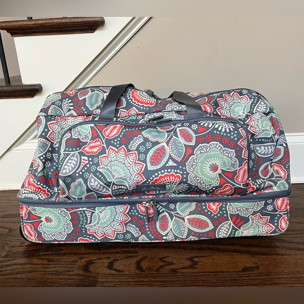 Floral Pattern Weekend Duffel Bag - Gray, Red & Mint